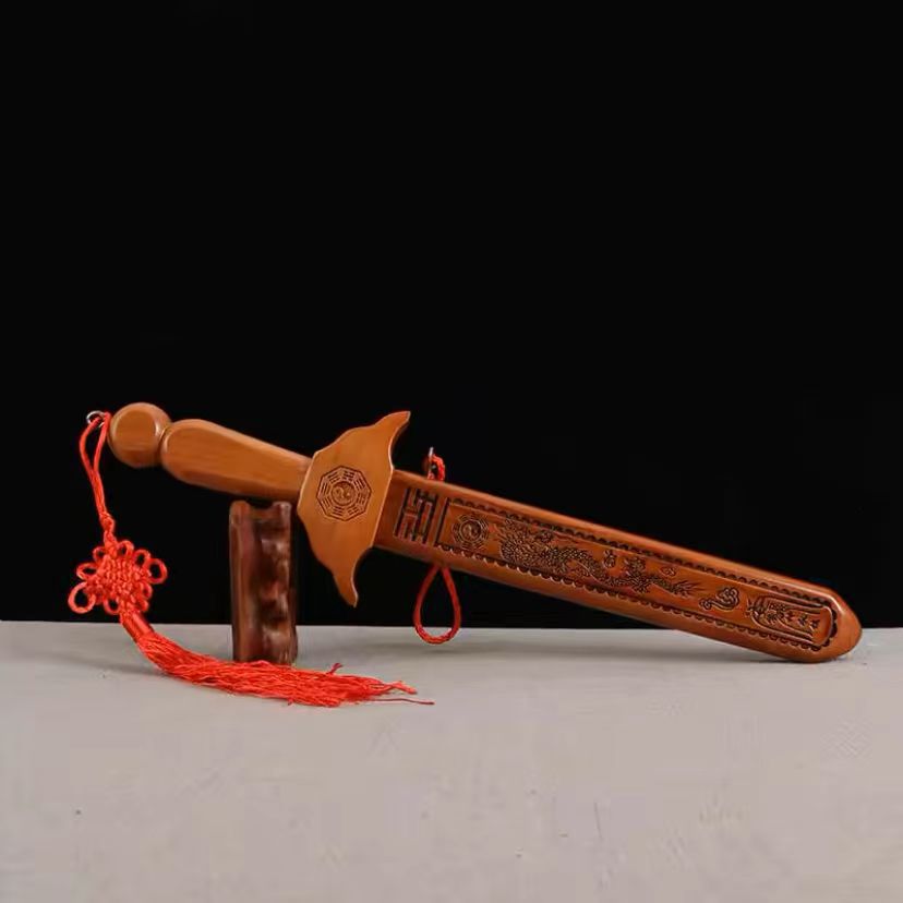 Pure Natural Peach Wood Sword, Hand Carved Chinese Traditional Craft Sword, Home Decor Ornament & Scenic Folk Art Pendant