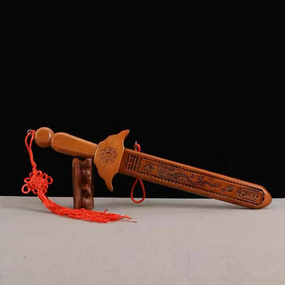 Pure Natural Peach Wood Sword, Hand Carved Chinese Traditional Craft Sword, Home Decor Ornament & Scenic Folk Art Pendant