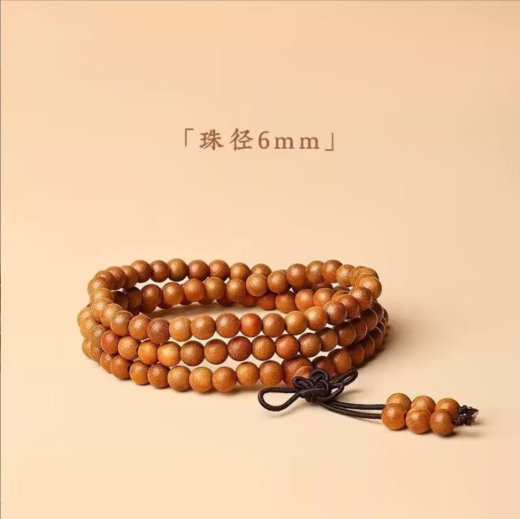 108 Beads Natural Aged Peach Wood Mala Bracelet, Unisex Multi-Layer Prayer Bead Strand, Handmade Cultural Jewelry Gift for Men & Women