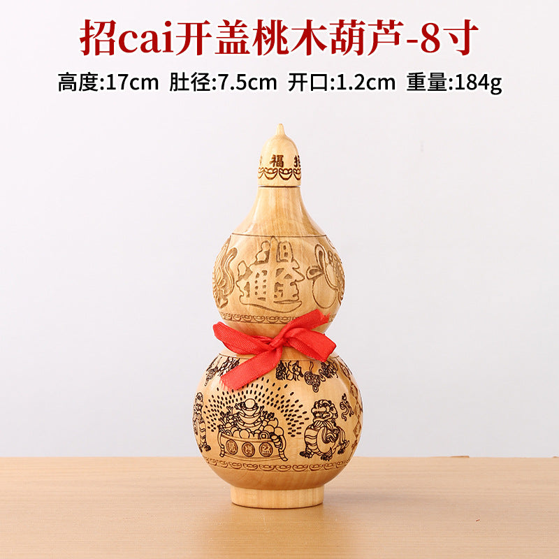 Large Peach Wood Gourd Statue, Carved Openable Gourd Ornament, Chinese Style Home Living Room Decor, Wholesale Available