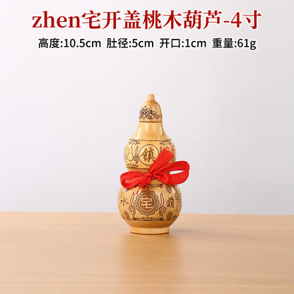 Large Peach Wood Gourd Statue, Carved Openable Gourd Ornament, Chinese Style Home Living Room Decor, Wholesale Available
