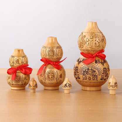 Large Peach Wood Gourd Statue, Carved Openable Gourd Ornament, Chinese Style Home Living Room Decor, Wholesale Available