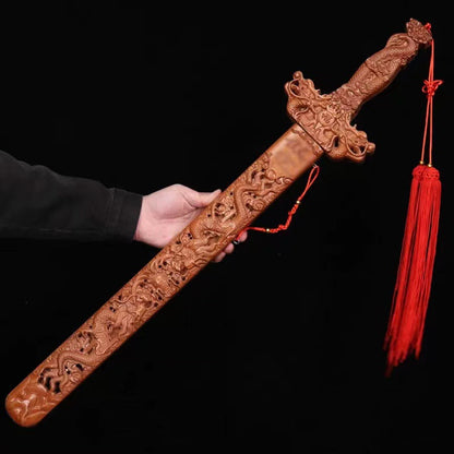 Pure Natural Peach Wood Sword, Hand Carved Chinese Traditional Craft Sword, Home Decor Ornament & Scenic Folk Art Pendant