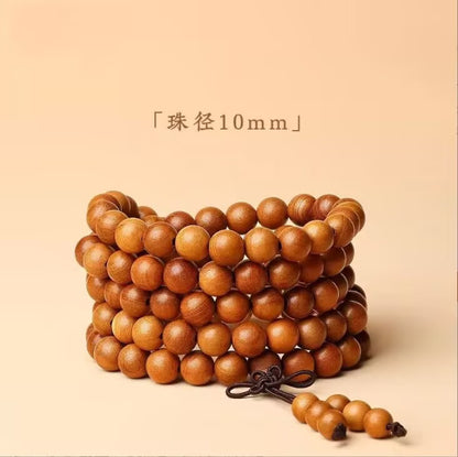 108 Beads Natural Aged Peach Wood Mala Bracelet, Unisex Multi-Layer Prayer Bead Strand, Handmade Cultural Jewelry Gift for Men & Women