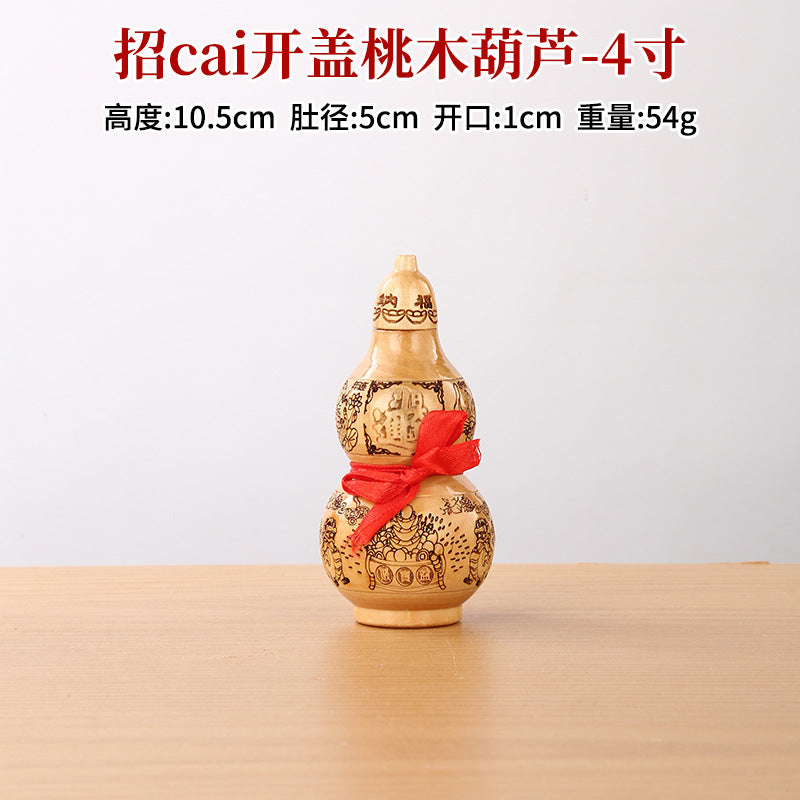 Large Peach Wood Gourd Statue, Carved Openable Gourd Ornament, Chinese Style Home Living Room Decor, Wholesale Available