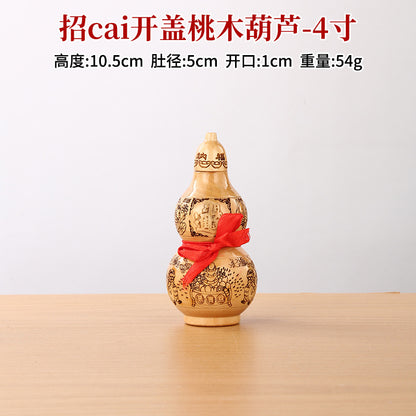 Large Peach Wood Gourd Statue, Carved Openable Gourd Ornament, Chinese Style Home Living Room Decor, Wholesale Available