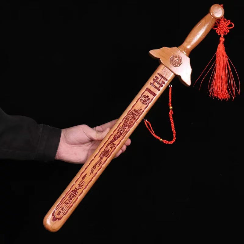 Pure Natural Peach Wood Sword, Hand Carved Chinese Traditional Craft Sword, Home Decor Ornament & Scenic Folk Art Pendant