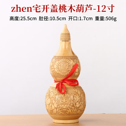 Large Peach Wood Gourd Statue, Carved Openable Gourd Ornament, Chinese Style Home Living Room Decor, Wholesale Available
