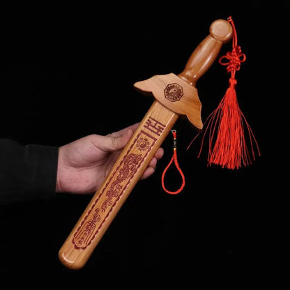Pure Natural Peach Wood Sword, Hand Carved Chinese Traditional Craft Sword, Home Decor Ornament & Scenic Folk Art Pendant