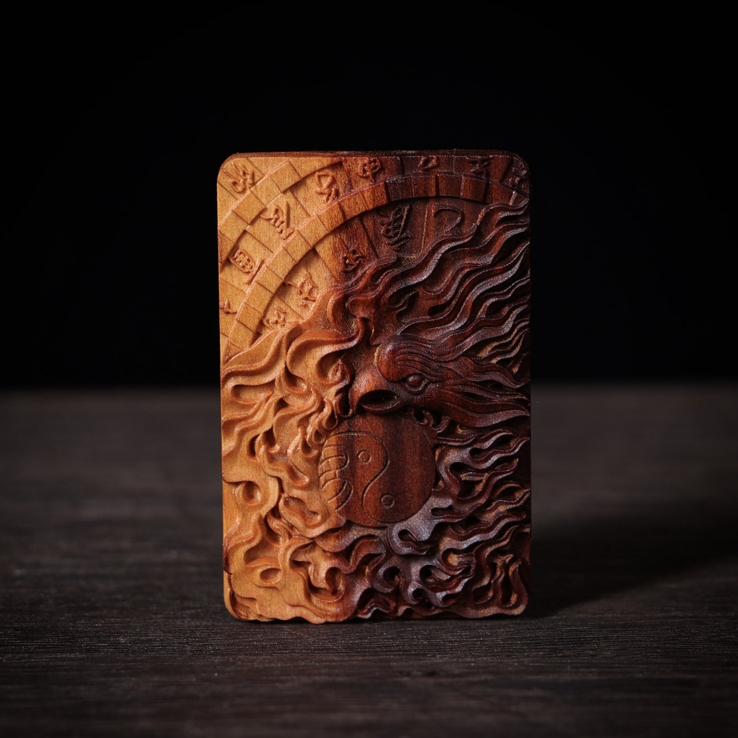 Lightning-Struck Old Peach Wood Pendant, Hand-Carved Heavenly Stems & Earthly Branches Totem Charm