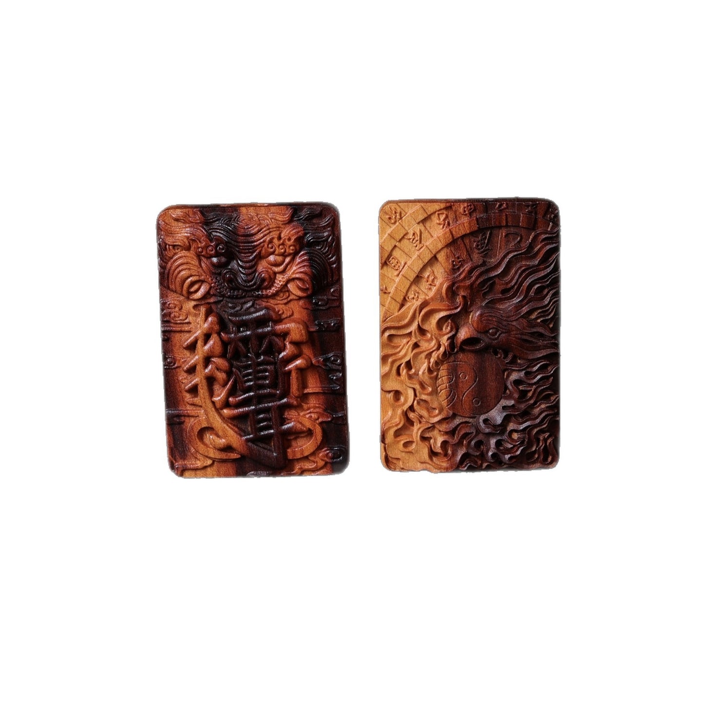 Lightning-Struck Old Peach Wood Pendant, Hand-Carved Heavenly Stems & Earthly Branches Totem Charm