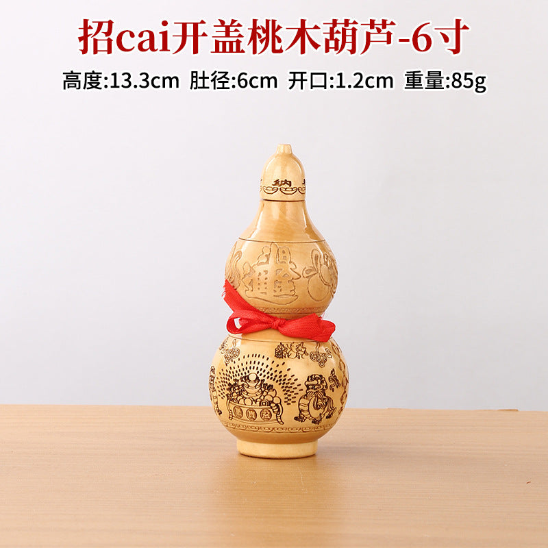 Large Peach Wood Gourd Statue, Carved Openable Gourd Ornament, Chinese Style Home Living Room Decor, Wholesale Available