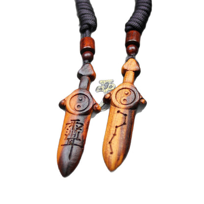 Hand Carved Big Dipper Wooden Sword Keychain, Lei Strike Peach & Crape Myrtle Wood Portable Amulet Pendant