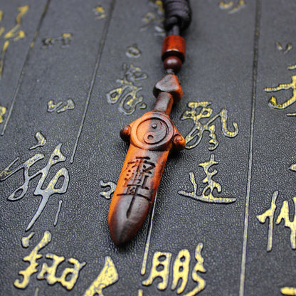 Hand Carved Big Dipper Wooden Sword Keychain, Lei Strike Peach & Crape Myrtle Wood Portable Amulet Pendant