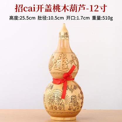 Large Peach Wood Gourd Statue, Carved Openable Gourd Ornament, Chinese Style Home Living Room Decor, Wholesale Available