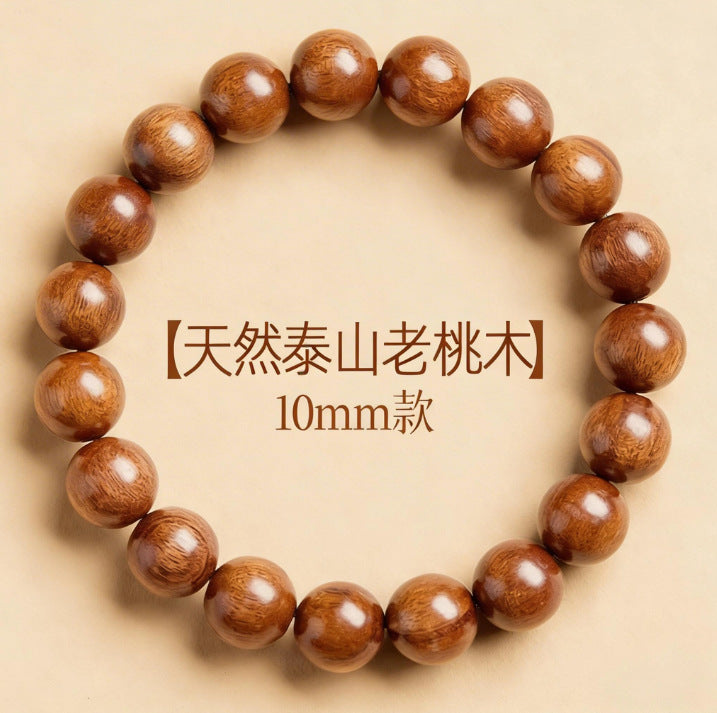 Natural Century-old Taishan Peach Wood Bracelet, Wild Aged Wood Beaded Bracelet for Men Women, Daily Amulet Jewelry Gift