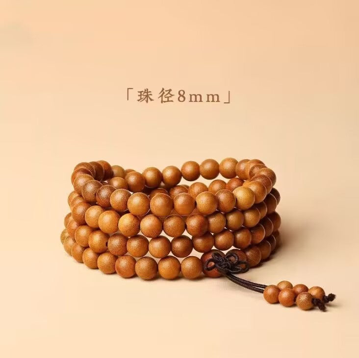108 Beads Natural Aged Peach Wood Mala Bracelet, Unisex Multi-Layer Prayer Bead Strand, Handmade Cultural Jewelry Gift for Men & Women