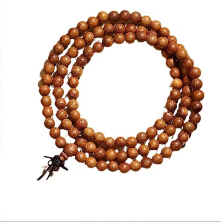 108 Beads Natural Aged Peach Wood Mala Bracelet, Unisex Multi-Layer Prayer Bead Strand, Handmade Cultural Jewelry Gift for Men & Women