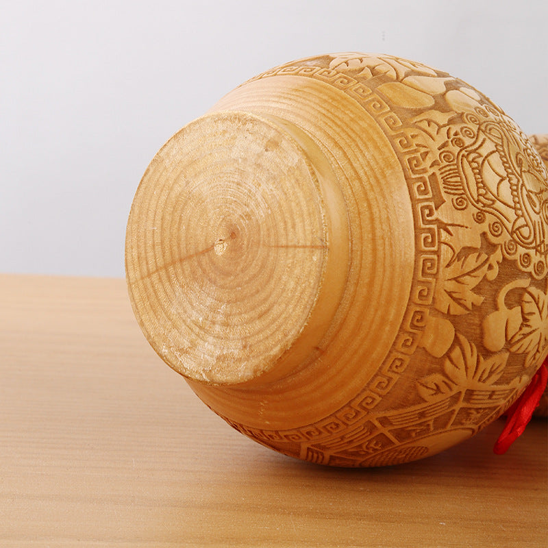 Large Peach Wood Gourd Statue, Carved Openable Gourd Ornament, Chinese Style Home Living Room Decor, Wholesale Available