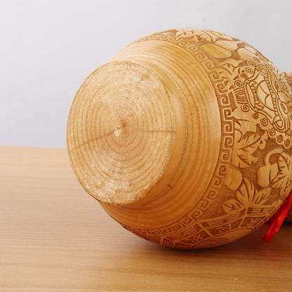 Large Peach Wood Gourd Statue, Carved Openable Gourd Ornament, Chinese Style Home Living Room Decor, Wholesale Available