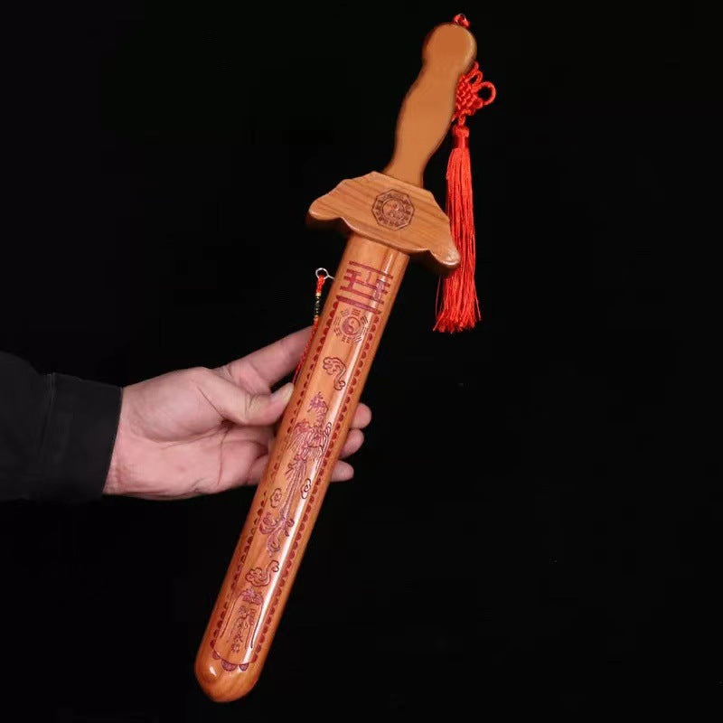 Pure Natural Peach Wood Sword, Hand Carved Chinese Traditional Craft Sword, Home Decor Ornament & Scenic Folk Art Pendant