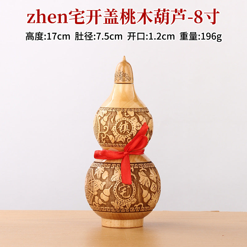 Large Peach Wood Gourd Statue, Carved Openable Gourd Ornament, Chinese Style Home Living Room Decor, Wholesale Available