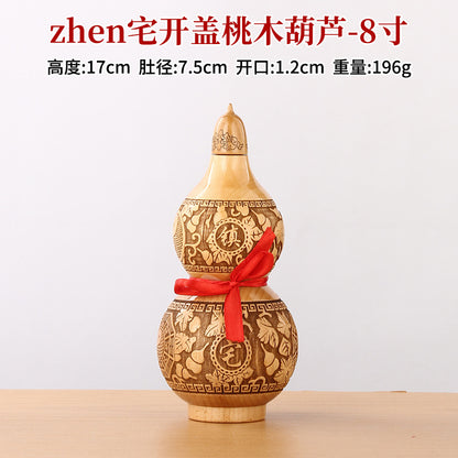 Large Peach Wood Gourd Statue, Carved Openable Gourd Ornament, Chinese Style Home Living Room Decor, Wholesale Available