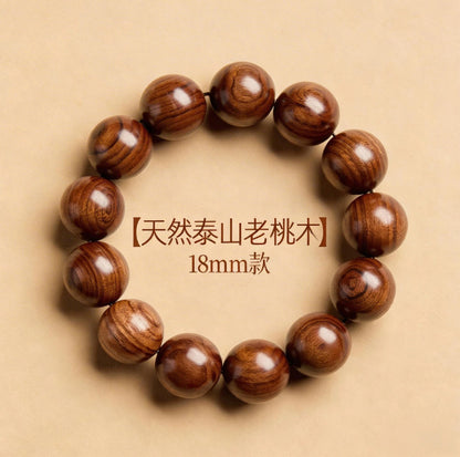 Natural Century-old Taishan Peach Wood Bracelet, Wild Aged Wood Beaded Bracelet for Men Women, Daily Amulet Jewelry Gift