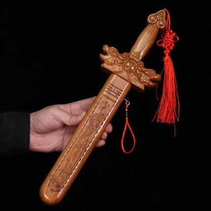 Pure Natural Peach Wood Sword, Hand Carved Chinese Traditional Craft Sword, Home Decor Ornament & Scenic Folk Art Pendant